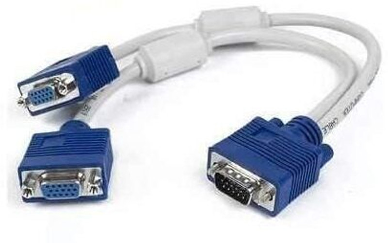 NEXZIA TV-out Cable Dual VGA Monitor Splitter – 1 Male to 2 Female Y Adapter Cable(Blue, For Computer, 0.27 m)