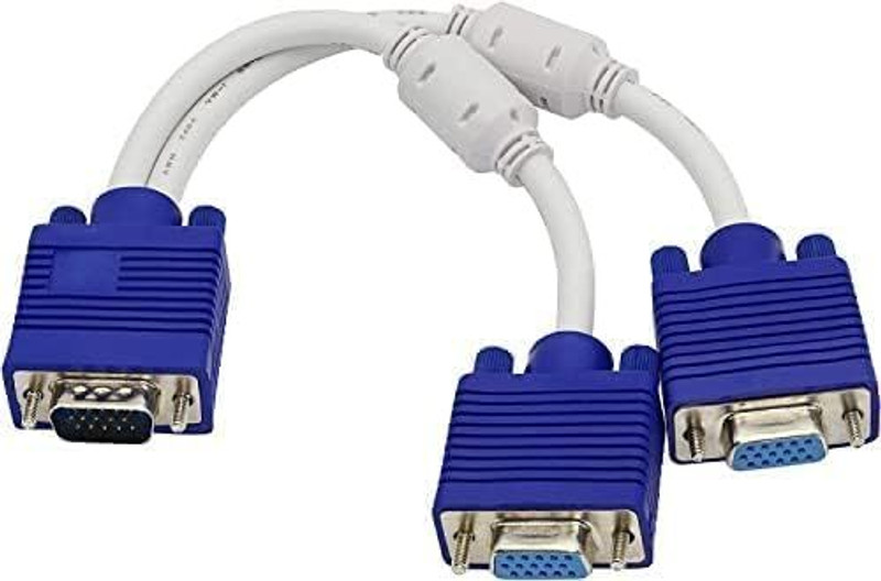 RyzCare  TV-out Cable Y Splitter 15 Pin Two Ports Vga Y Splitter Cable 1 Male Vga To 2 Female(White, For Projector, 0.27 m)