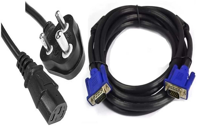 BALRAMA 2pc Set Power Cable + VGA Cable Desktop CPU Printer Monitor Vga to Vga Cord Wire Combo Set(Black, Blue)
