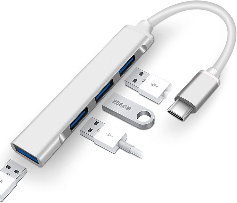 TERABYTE 4-in-1 Type C Hub Portable USB-C to 4 USB Ports Adapter USB 3.0 Hub Compatible with PC, Tablets, Laptop & More High Speed Data Transfer USB Hub(Silver, White)