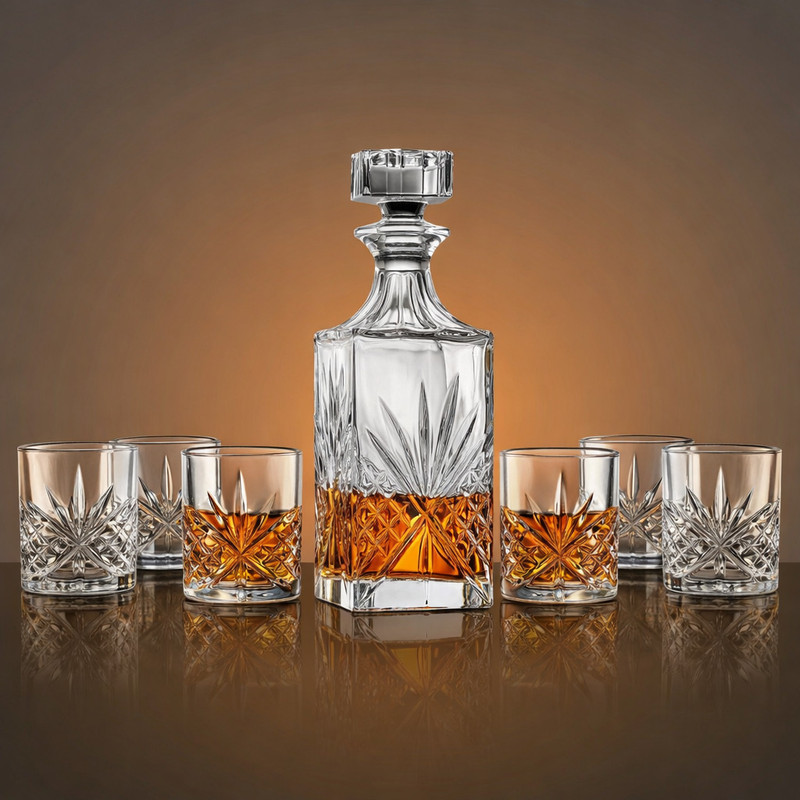 Bellemax Whiskey Glasses Set With Decanter For Scotch, Bourbon, Cognac Decanter(Glass, 75 oz)