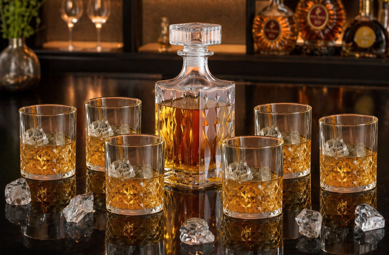 Bellemax Handcrafted Crystal Whiskey Decanter for Scotch, (6 PCS glass & 1 Decanter)Rum Decanter(Glass, 70 oz)