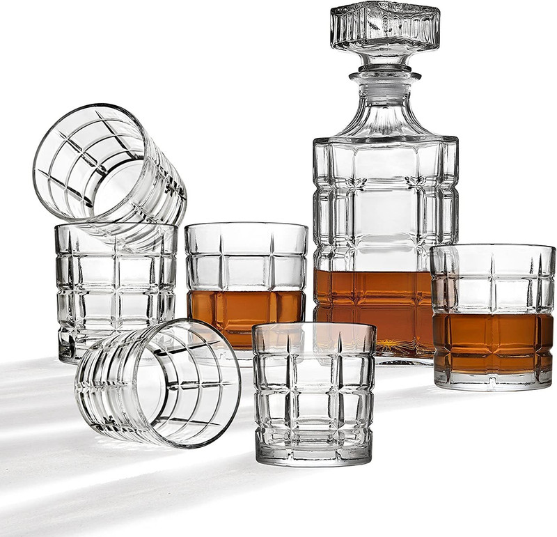 Bellemax Italian Crafted Glass Decanter & Whisky Glasses Set, Elegant Whiskey Decanter alcohol set Decanter(Glass, 34 oz)