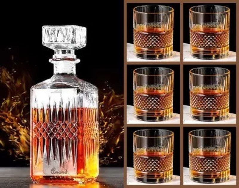 T R Creation European Crystal Clear Decanter and 6 Pcs Glass Set 240 ml( pack of 7) Decanter(Glass, 1000 oz)