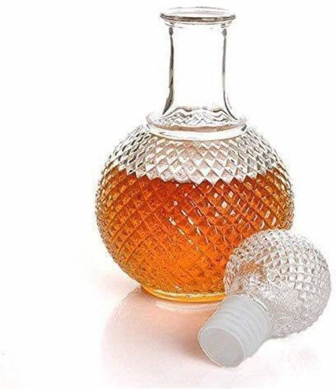 T R Creation Round Ball Shape Whiskey Wine Beer Brandy Water Champagne Drinking Glass Home and kitchen Decanter(Glass, 1000 oz)