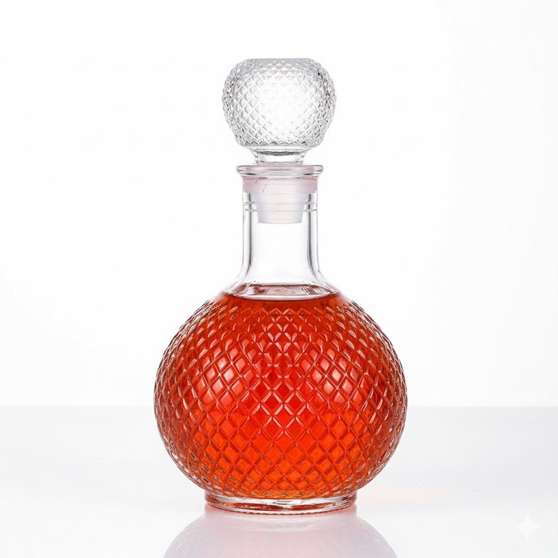 VISMII Premium Round Crystal Clear Glass Decanter Storage Container Home, Party Decanter(Glass, 33 oz)