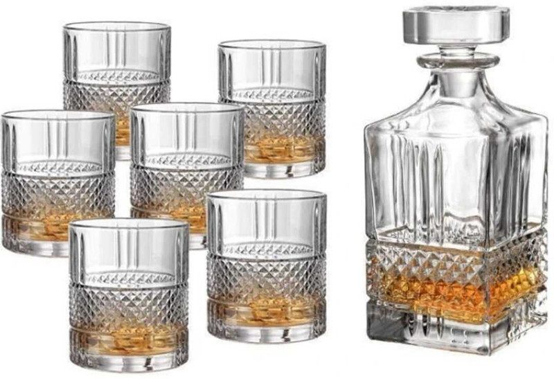 KNPL Crystal Clear 7Pcs Bar Set, 1 Decanter Bottle with 6 Italian Whiskey Glasses Whiskey Decanter(Glass, 1000 oz)