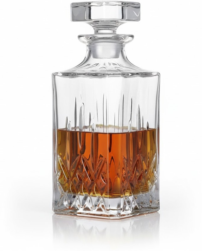 GOLDFINCH Square Crystal Liquor Decanter with Faceted Stopper (Pack of 1) Whisky, Wine, Vodka, Liquer, Scotch Decanter(Glass, 33 oz)
