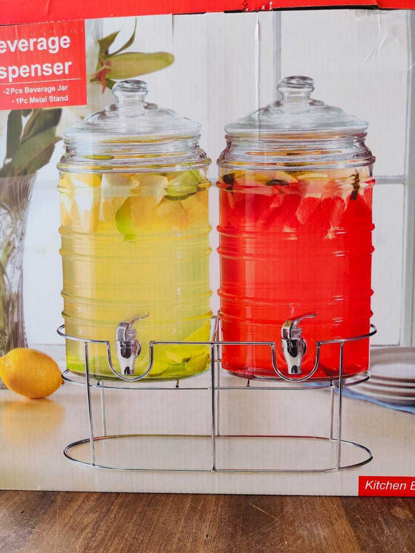 PKMSHO Liquid Dispenser, Cold Water Pitcher, 5 Liter - (2 Pieces) Yas Decanter(Glass, Iron, 5 oz)