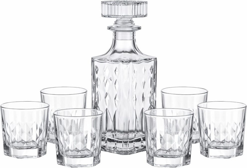 WRINGO Dotted whiskey tumbler with set of 6 glasses and high quality durable glasses alcohol set Decanter(Glass, 70 oz)