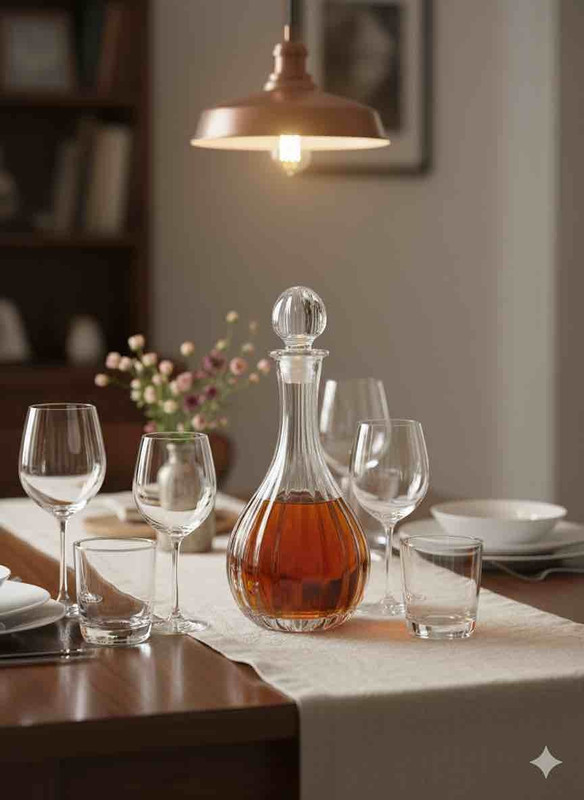 Red-Rubby Ribbed Decanter whiskey Decanter(Glass, 32 oz)