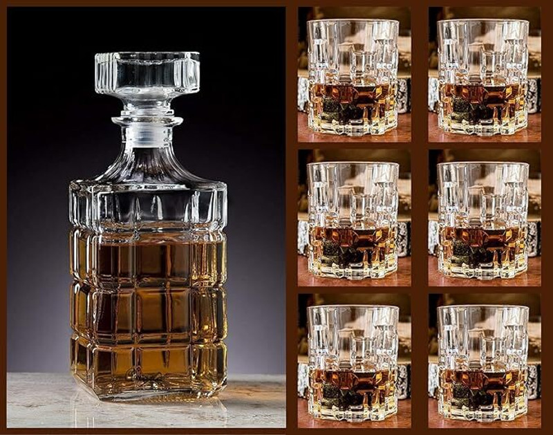 T R Creation Crystal Glass Decanter with 280 ml 6 pcs glass Decanter(Glass, 1000 oz)