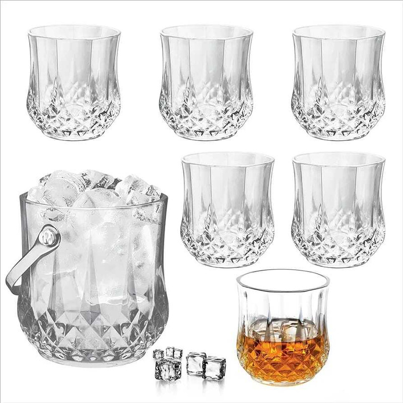 PKMSHO The Rocks Set of 7 Pieces (1 - Ice Pail 1000 ML ; 6 - Tumbler, 295 ml Each) Decanter(Glass, 1000 oz)