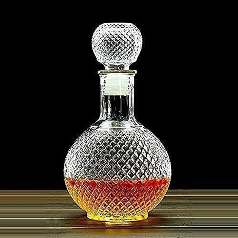 GRILIX [Pack of 1] European Style Round Decanter With Airtight Stopper Lid Bar, Restaurant, Hotel Decanter(Glass, 1000 oz)