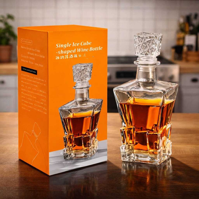 TMVMALL Premium cube Glass Whiskey Decanter Bottle with Stopper for Wine (1000 ml) Whiskey, Scotch, Bourbon, Brandy, Wine, Rum, Vodka, Home Bar Decanter(Glass, 34 oz)