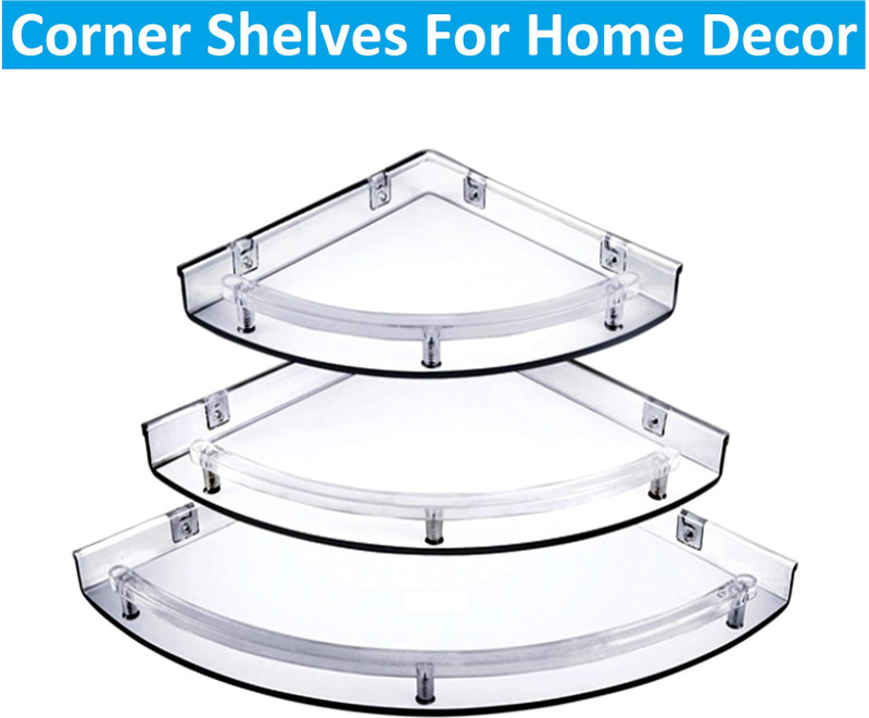 SINAL Set of 3 Unbreakable Transparent Bathroom Corner Shelves (CS5) Decanter(Plastic, 1 oz)