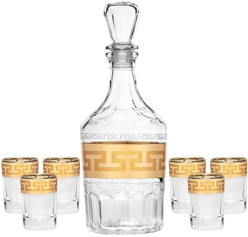 JJ ENTERPRISE SD GOLD RIM WHISKY GLASS AND DECANTER DRINKING Decanter(Glass, 500 oz)