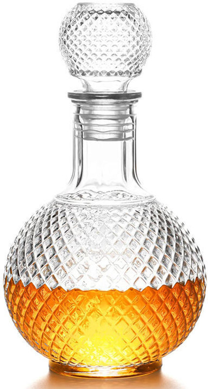 GOLDFINCH Crystal Clear Glass Ball Shape Crystal Cut Whiskey (Pack of 1) Wine, Scotch, Bourbon Decanter(Glass, 33 oz)