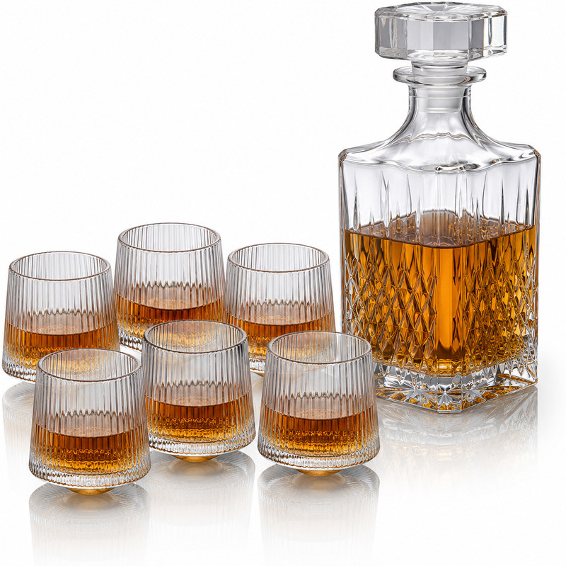 Kelvinza European Crystal Clear 750ml Decanter and 300ml Crystal Glass Set of 6 Whisky, Scotch, Ram, Wine, Vodka, Juice & etc. Decanter(Glass, 750 oz)