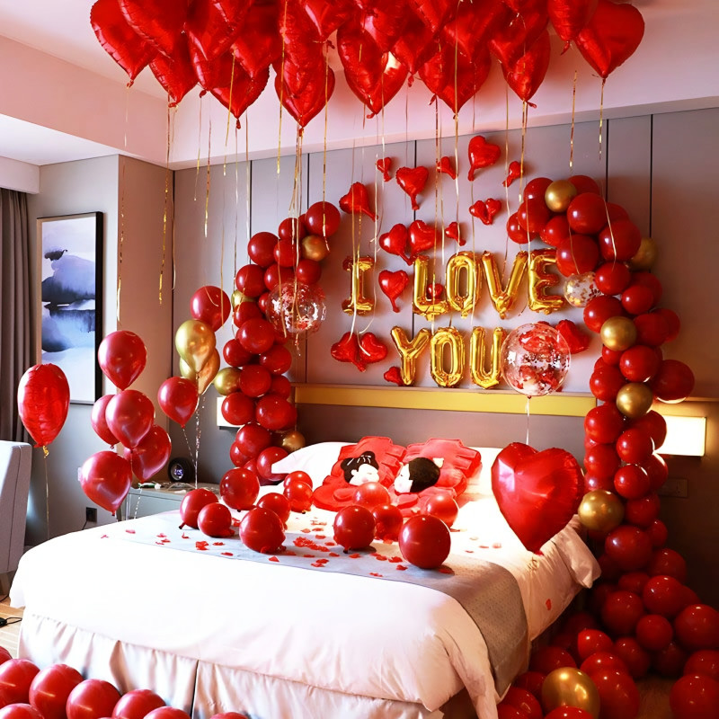 LOONS PEDDLER Red Valentine’s Day I Love You Theme Balloons Decoration For Girls Husband Wife