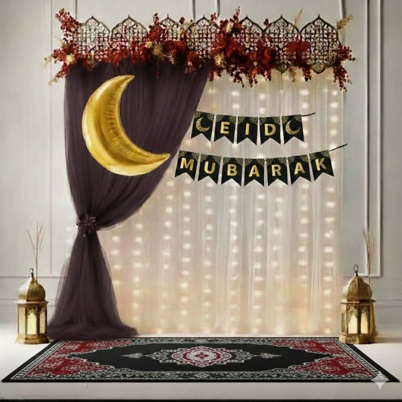 PARTY BOX Black, White, Purple Backdrop Decoration for Ramadan