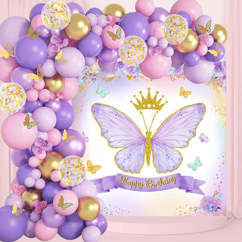 specialyou.in Pastel Purple, Pink Balloons for Decoration, Butterfly Birthday Decoration Kit for Girls & Women