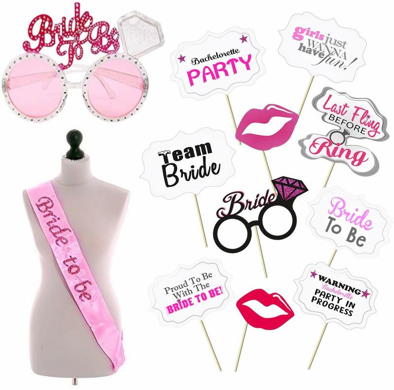Party Propz Multicolor COMBO 1 BRIDE TO BE EYE GLASS, 1 BRIDE TO BE SASH & 1 SET OF BRIDE TO BE PHOTOBOOTH / BACHELORETTE PARTY DECORATION/BACHELORETTE PARTY SUPPLIES