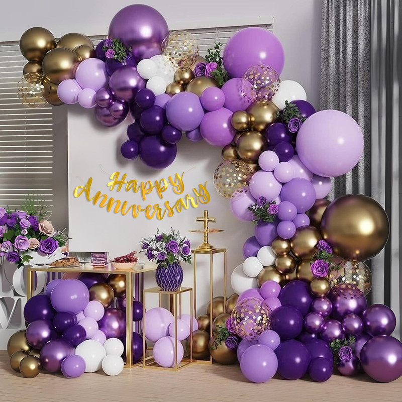 specialyou.in Golden, White, Purple Balloons for Anniversary Decoration, Romantic Decor, Happy Anniversary Decor
