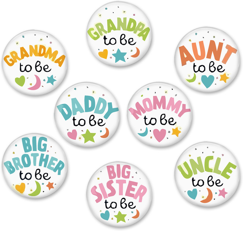 ZYOZI Multicolor Baby Shower Tinplate Badge Pin For Baby Shower Decorations Item (Pack Of 8)