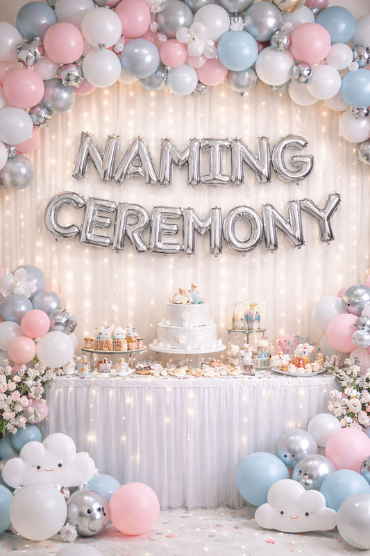 Dinipropz Multicolor Naming Ceremony Silver Mylar Letter Balloons with Pastel Balloons