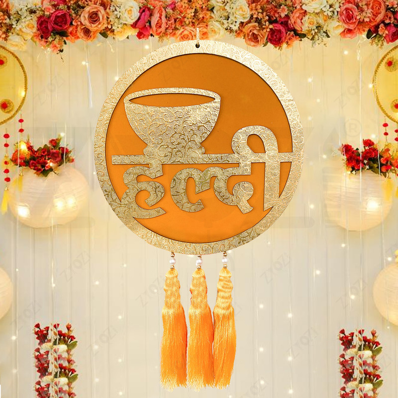 ZYOZI Yellow Haldi Ceremony Decorations Kit | Haldi Board for home Decorations Bride & Groom