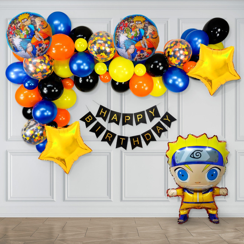 specialyou.in Orange, Black, Blue Naruto Theme Birthday Decoration Items DIY Kit- 52 Pcs
