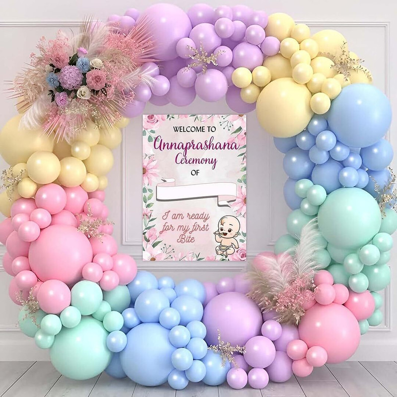 specialyou.in Special You Annaprashan Decoration Items with multicolor pastel balloons for decoration and Annaprashan Poster, Baby annaprashan decoration items- 77 Pcs