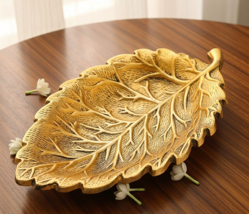 RROM RR Leaf Shape Metal Dry Fruit & Snacks Tray, Platter for home & Table Decor Tray