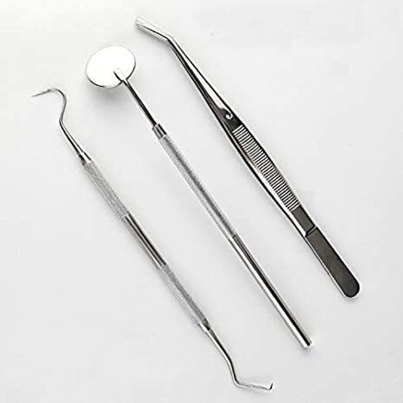 GOLDFINCH 3 Pcs Dental PMT Set, Dental Tools includes 1 Dental Tweezer + 1 Dental Mouth Mirror + 1 Dental Probe Double Ended Dental Elevator