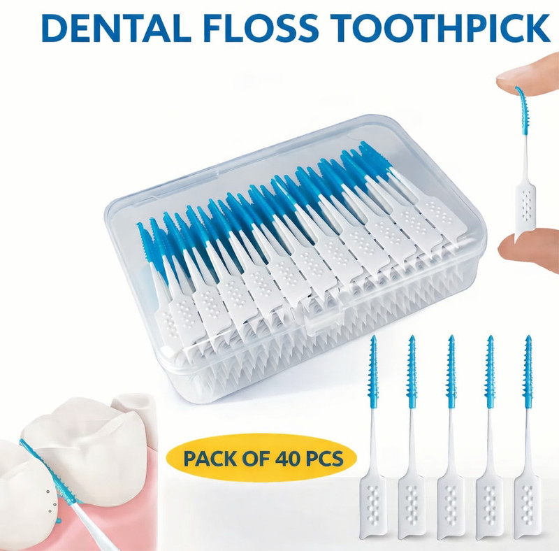 rcomena Dental Teeth Cleaner Tool Plastic Floss Toothpick Clips Oral Care Picks(12 cm, Pack of 40)