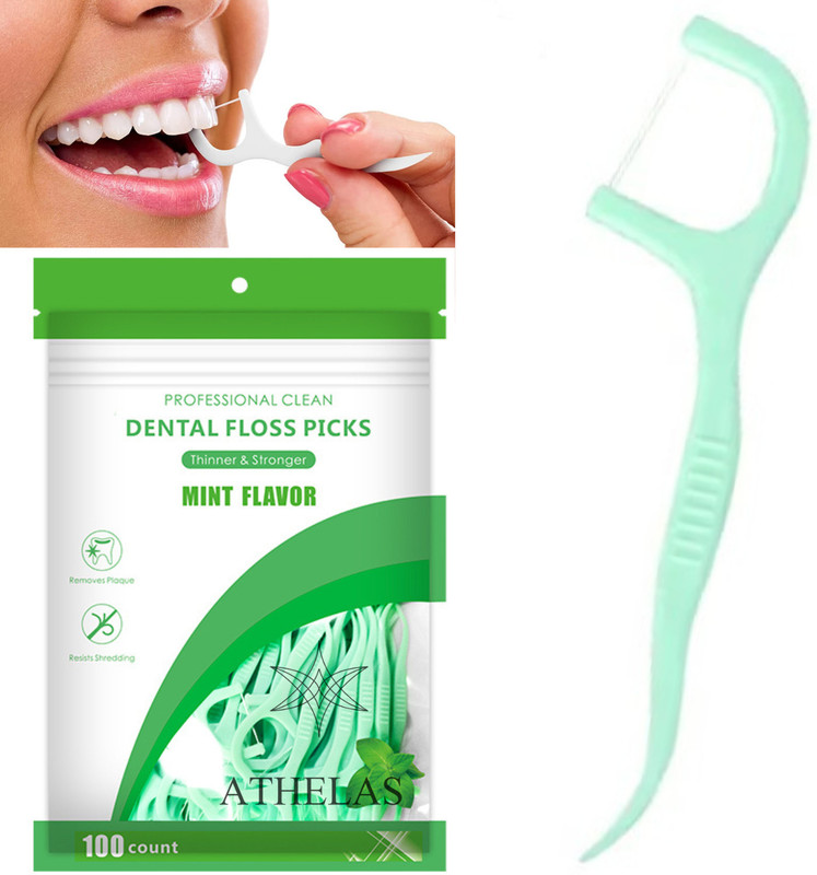 Athelas Premium Pack of 100 Dental Floss Picks Mint 3 in 1(7.5 cm, Pack of 100)