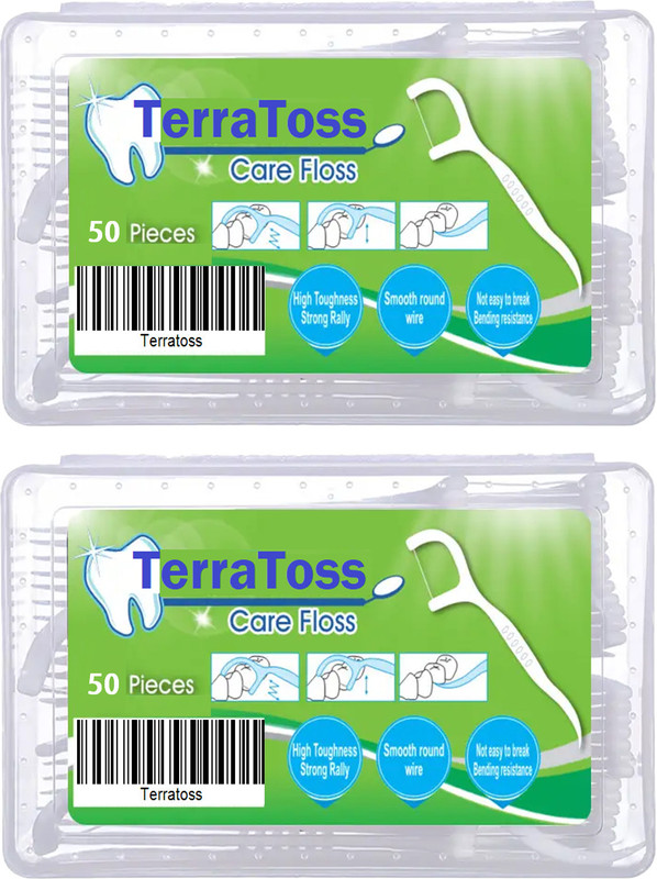 TerraToss Dental Floss Picks [100 Pcs] | 2 Box of 50 Pcs each(7 cm)