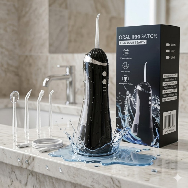 Maraxis Oral Irrigator with 3 Modes 4 Jets Rechargeable Cleaner, 200ml Water Tank(8 cm)