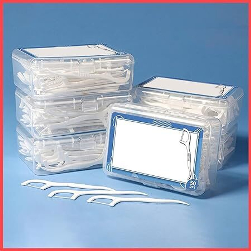 Wolpin Dental Floss Flossers with Toothpick Pack of 50 Pcs - 2-in-1 Oral Care Solution(7.2 cm, Pack of 50)