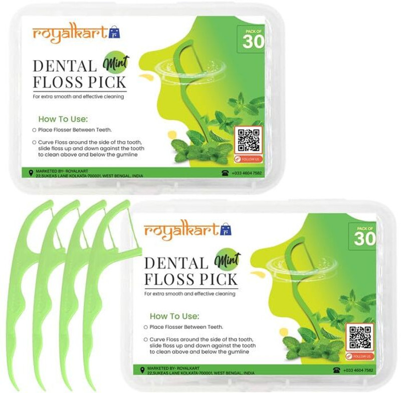 Royalkart 3 in 1 Tooth Cleaning Dental Floss Toothpick for Fresh Breath Clean&Healthy Gums(7 cm, Pack of 60)