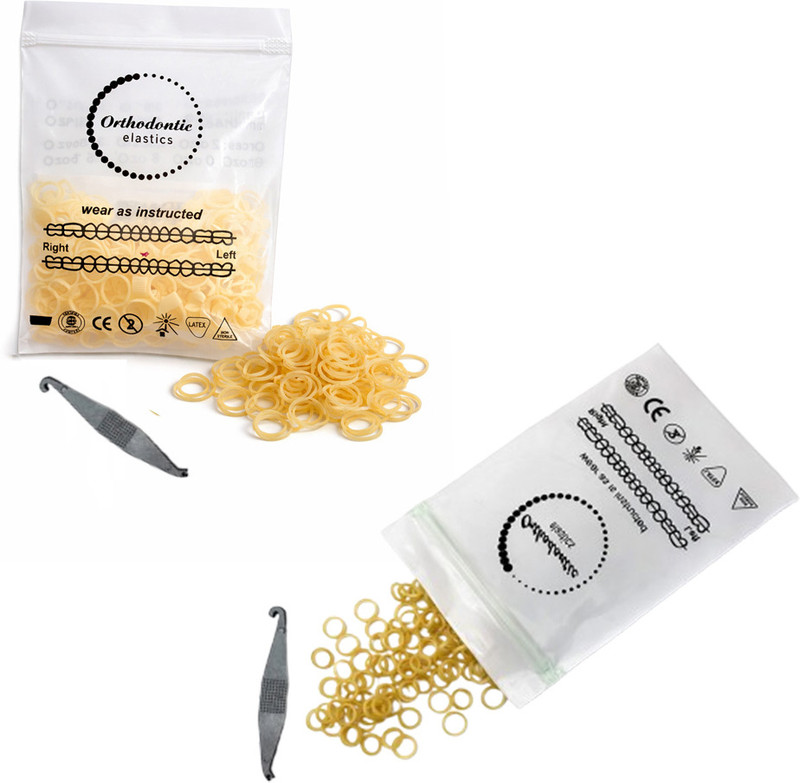 Dentosmile Orthodontic Yellow Colour Dental Elastics Size (5/16" - 2 Oz)Free Placer (200)(0.5 cm, Pack of 2)