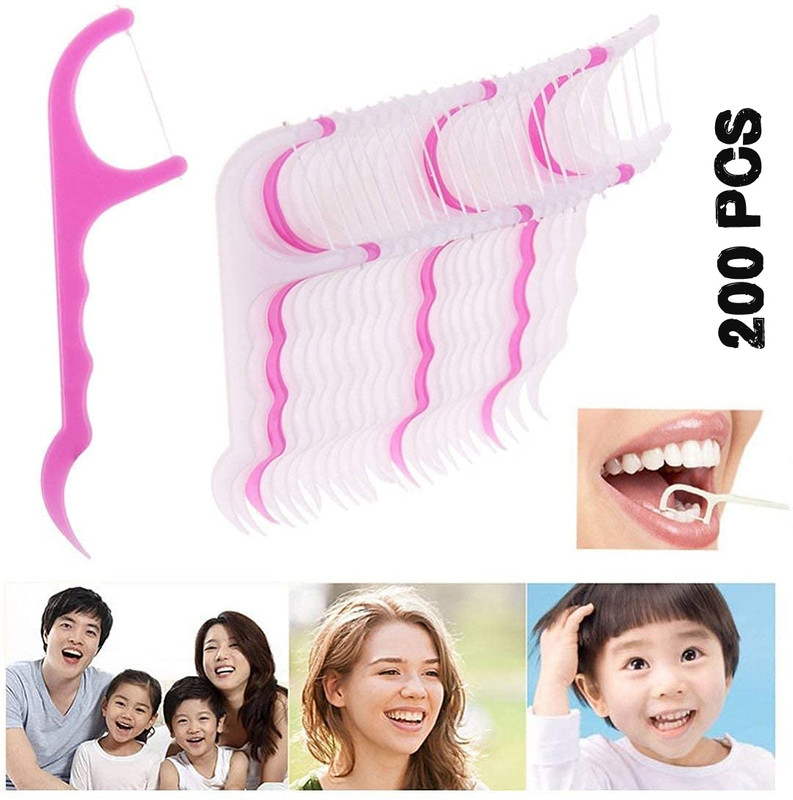 Red Champion 3in1 Dental Tooth Dental Floss Toothpicks Plastic for Clean Teeth (Set of 200)(Pack of 200)