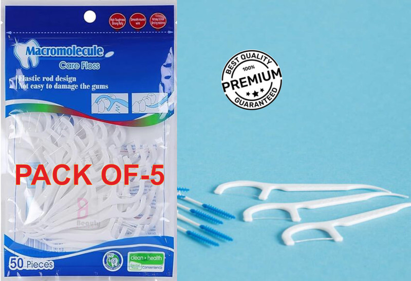 BEAUTYBRIGHT Dental Floss Picks [250 Pcs] | Premium Toothpicks for Fresh Breath, Clean Teeth(10 cm, Pack of 5)