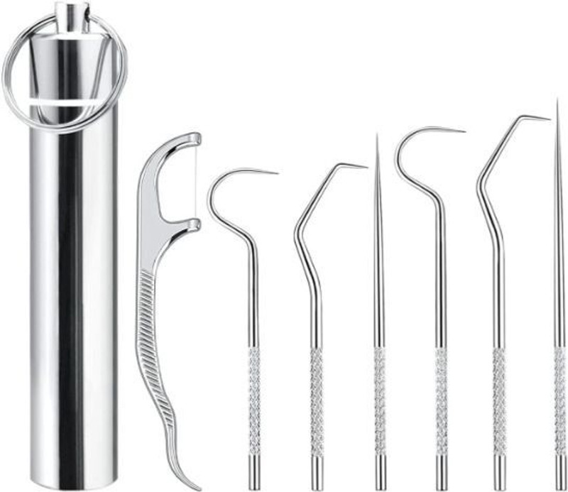 PUD TRADERS 7 in 1 Portable Stainless Steel Toothpick Pocket Set