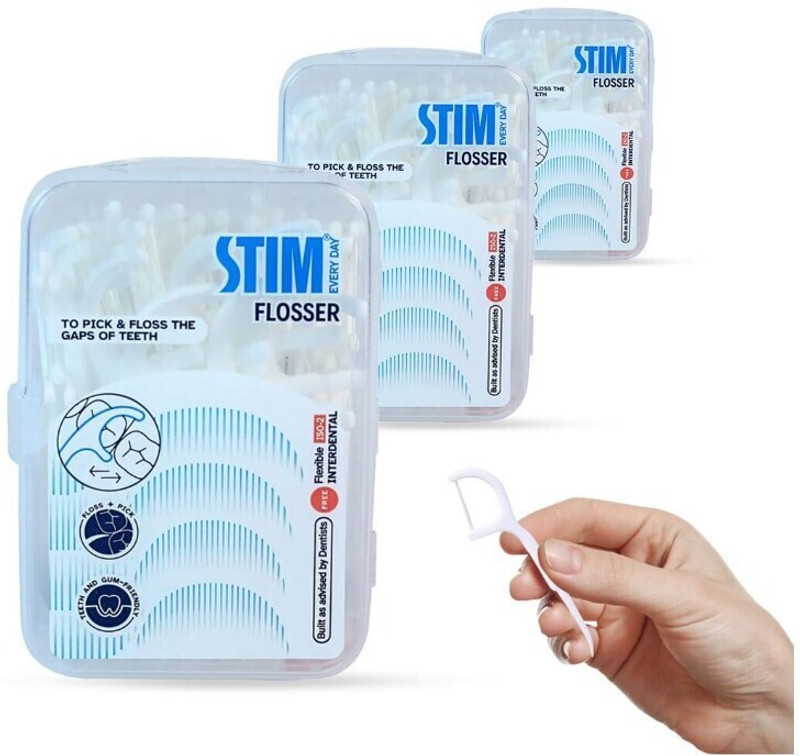 STIM Flosser : Fixed Floss with Toothpick : Pack of 3(11.2 cm, Pack of 3)