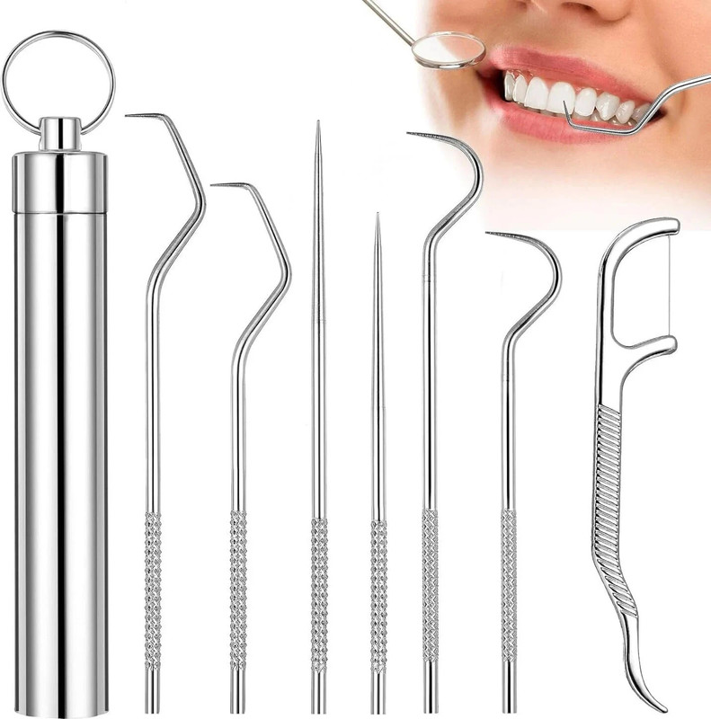SCABIOSA Professional Stainless Steel Teeth Cleaning Tool Kit(3.54 inch, Pack of 7)