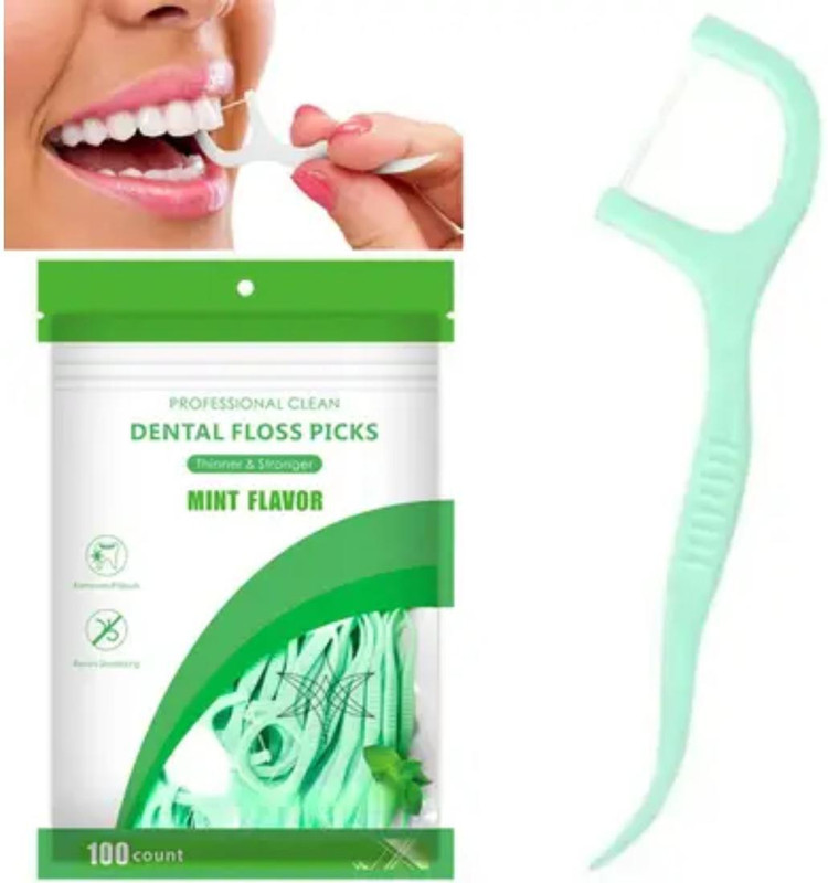 Selvoro Mint Dental Floss Tooth Picks for Teeth Cleaning - Plastic (100 Pieces)(2 cm, Pack of 100)