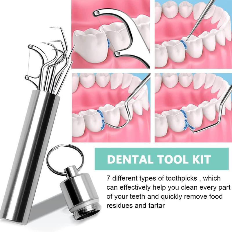 AVALENT Dental Tools, 7 in 1 Stainless Steel Teeth Cleaning Tool Kit, Stainless Steel(3.54 inch)