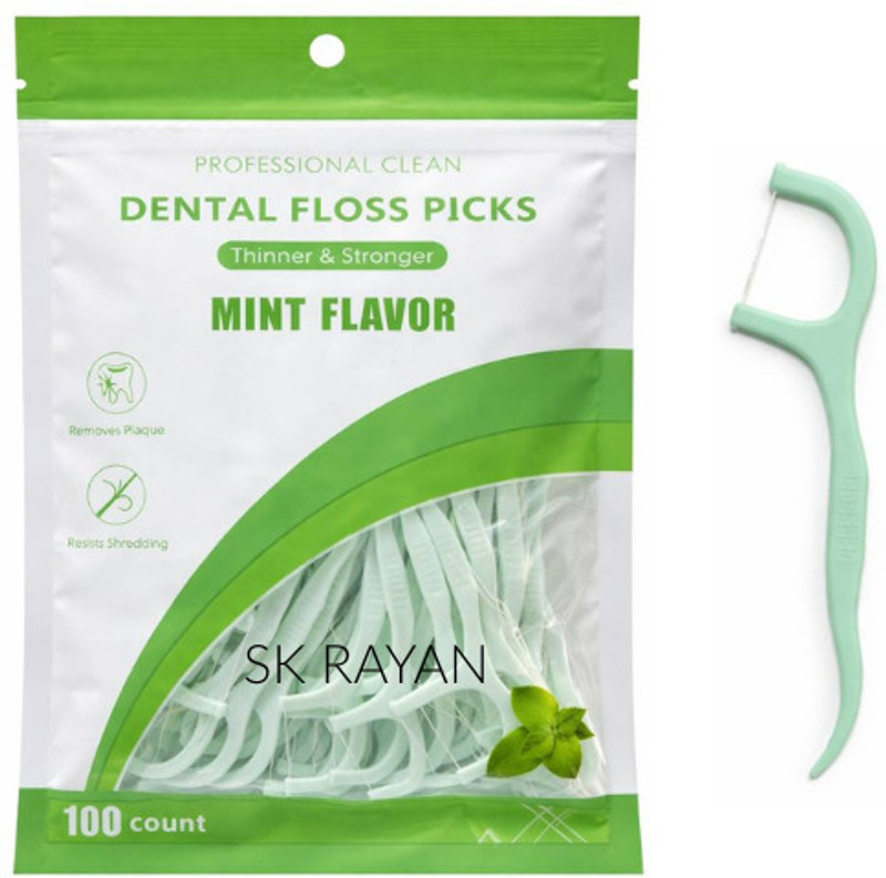 SK RAYAN 3 in 1 Dental Floss Picks 100 Pcs Mint flavored flosser with tongue cleaner(0.5 cm, Pack of 100)